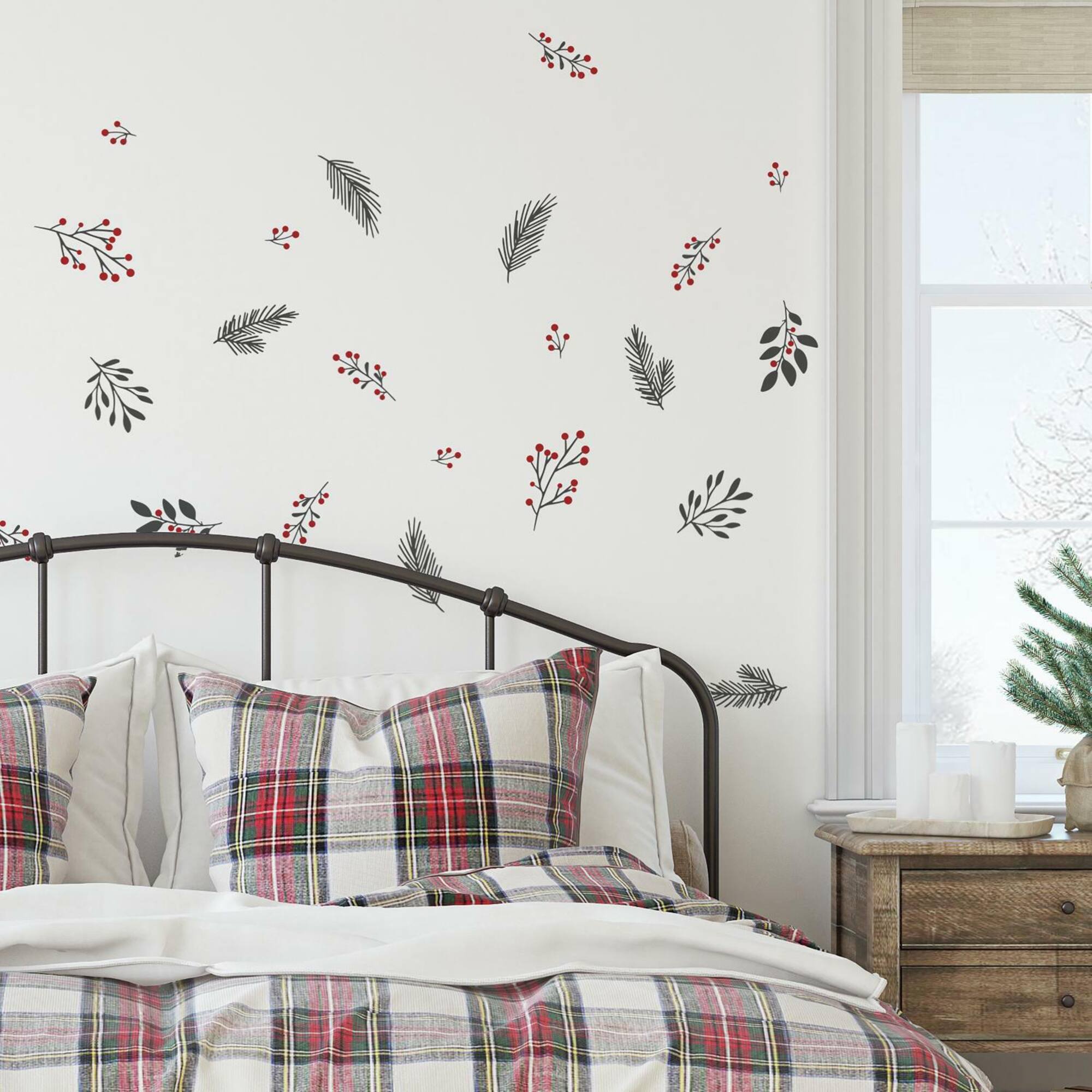Holly Berries & Twigs Peel And Stick Wall Decals